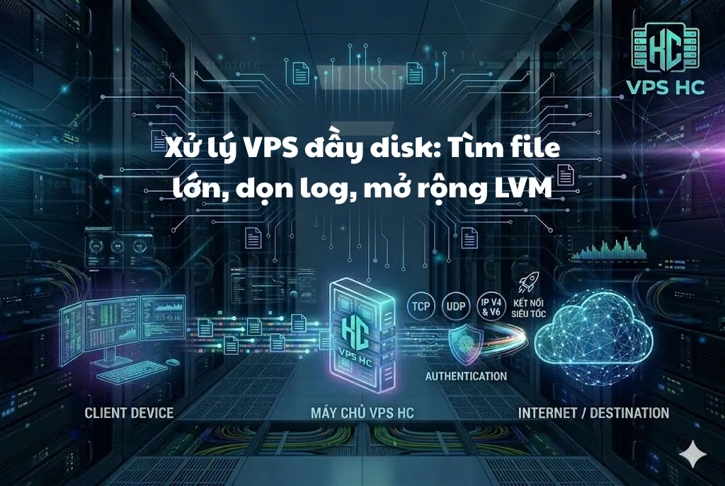 Xử lý VPS đầy disk: Tìm file lớn, dọn log, mở rộng LVM